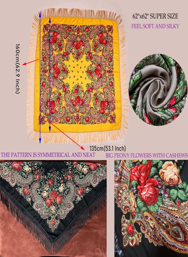 LOVNBHELP Russian Style Muffler Scarf Women's Traditional Wrap Tassel Shawl Fringes Neck Head Retro Scarf Floral Poncho Printing Shawl/Black - Image 4